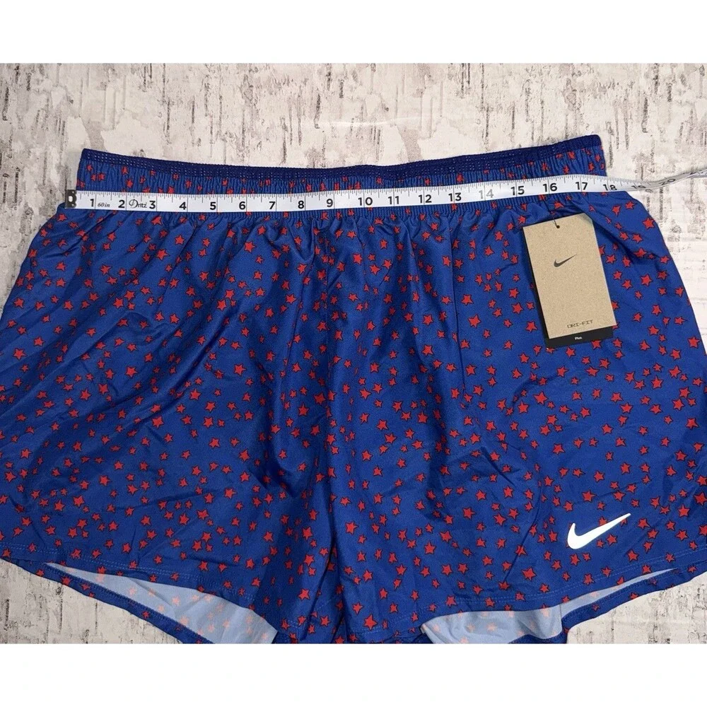 Nike Dri-FIT Women’s 1X Blue Red Star Print Running Shorts NWT Plus Size